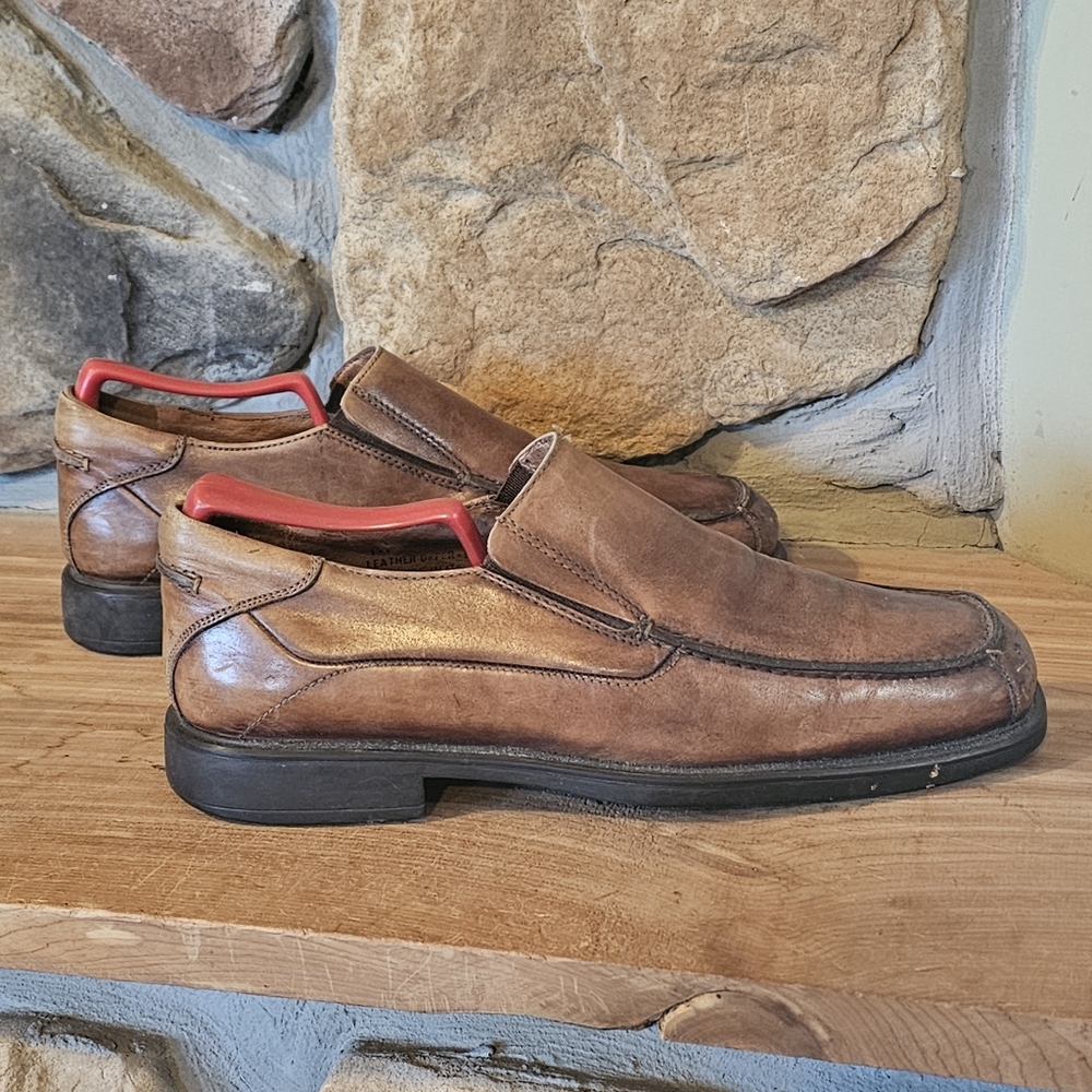 Johnston & Murphy MENS SHOES SIZE 9 Brown Leather Loafers Slip On Made In Italy - Picture 2 of 6